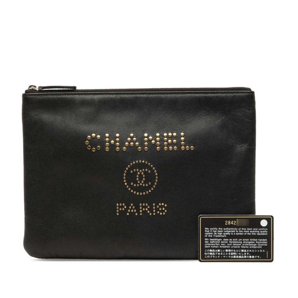 CHANEL Black Caviar Leather Logo Clutch Bag - Picture 7 of 7